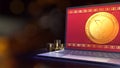 The yuan symbol on gold coins and  notebook  3d rendering for china Digital Currency Electronic PaymentÃÂ content Royalty Free Stock Photo